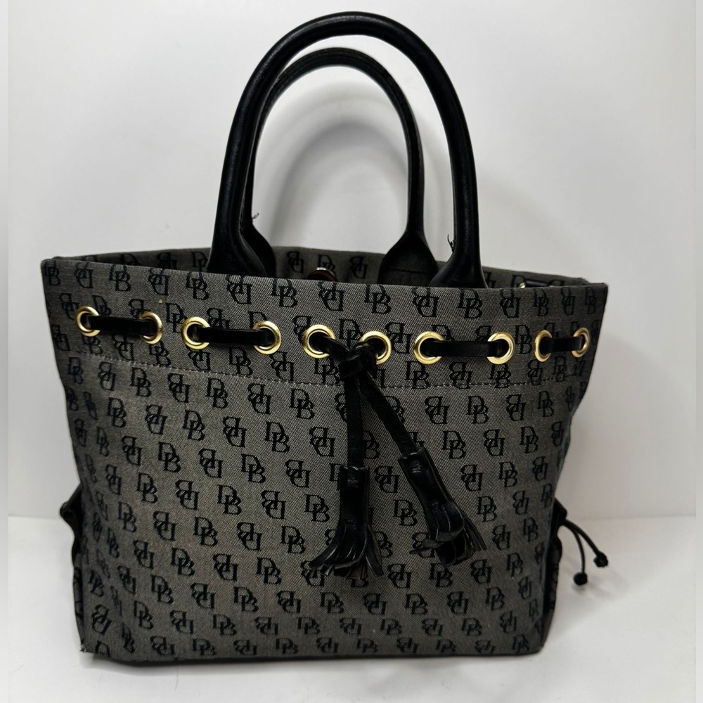 Dooney & Bourke Signature Canvas Tassel Tote Satchel Purse Black/Gray